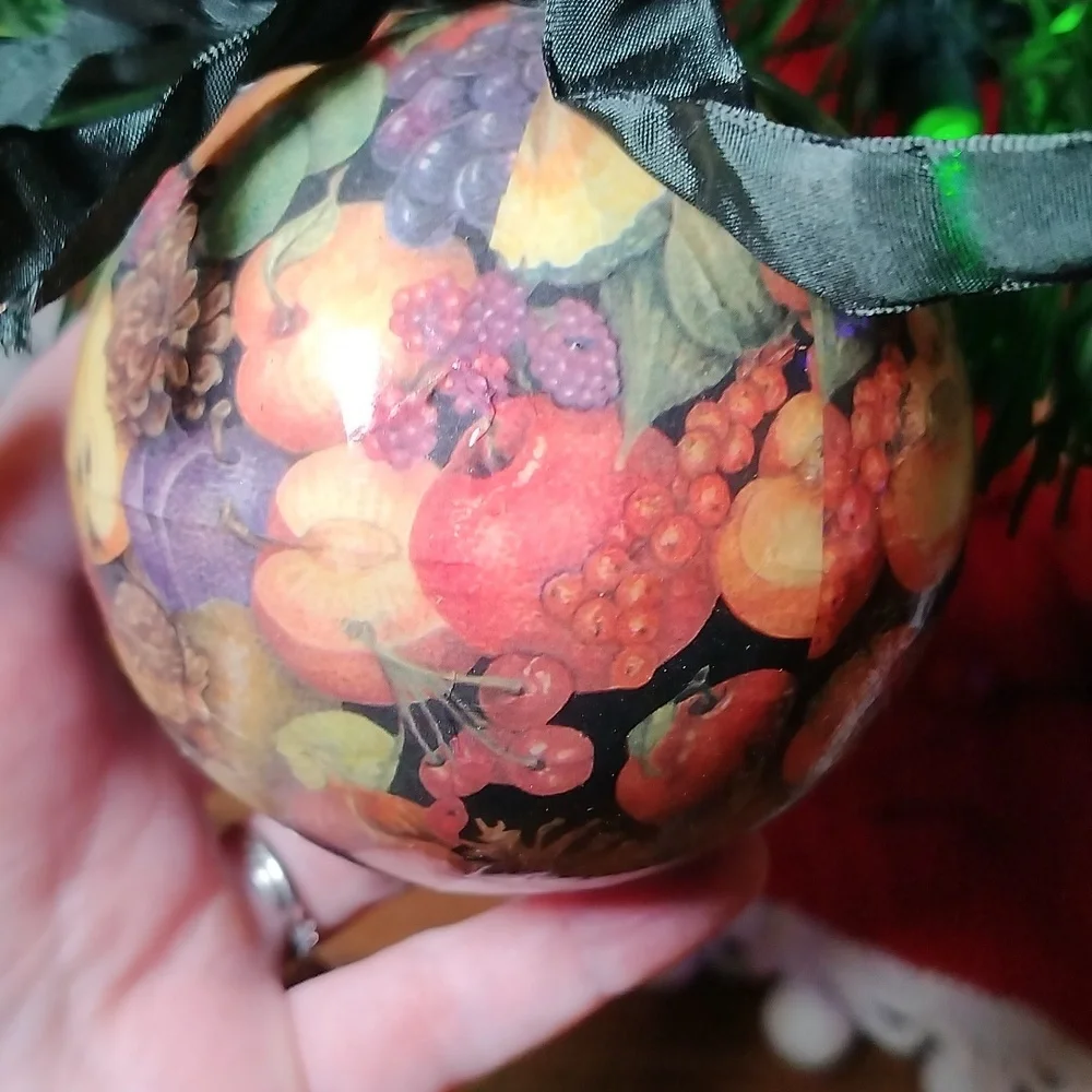 Ball Christmas Ornament with fruit print on it